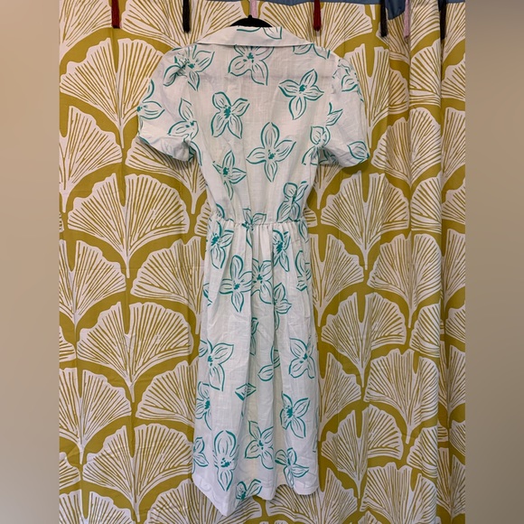 Vtg 70s White and Teal Button Up Dress - Picture 7 of 7